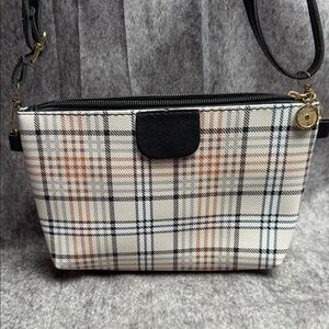 Chic Plaid Crossbody Bag in Black, White, and Tan
